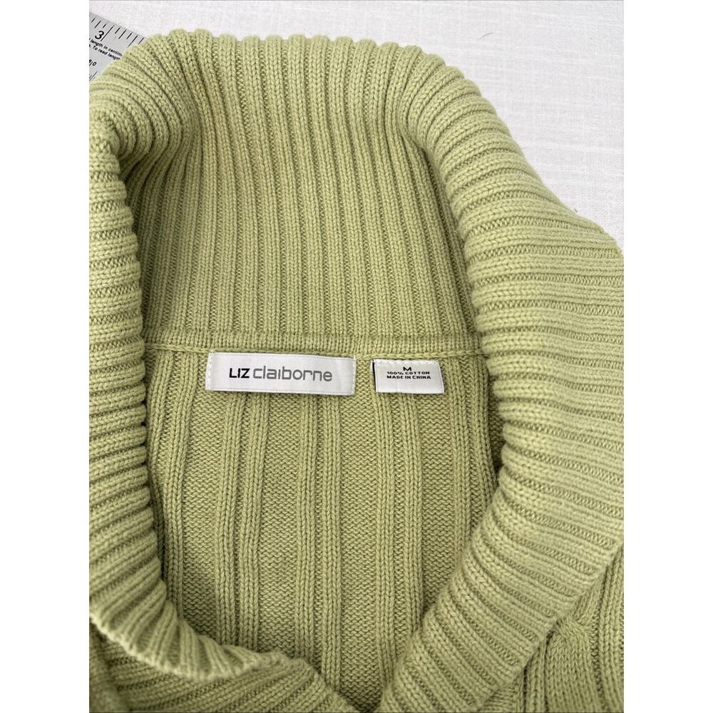 Liz Claiborne Cable Knit 100% Cotton Sweater Sage M Butter Mom Shawl Collar - Picture 6 of 12